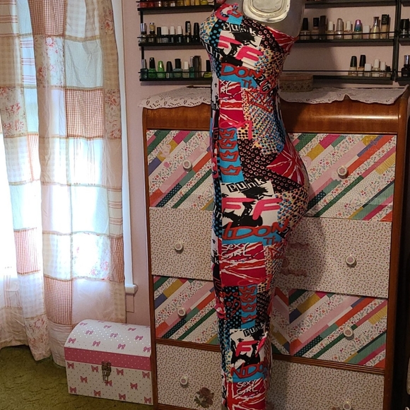 Punk London British tube dress Graffiti pop art handmade funky artsy colorful - Picture 7 of 9